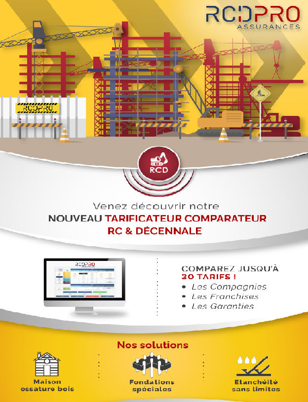 invitation à découvrir le nouveau tarificateur comparateur assurance rc & décennale jusqu' a 30 tarifs compagnies, garanties et franchises modulables.
